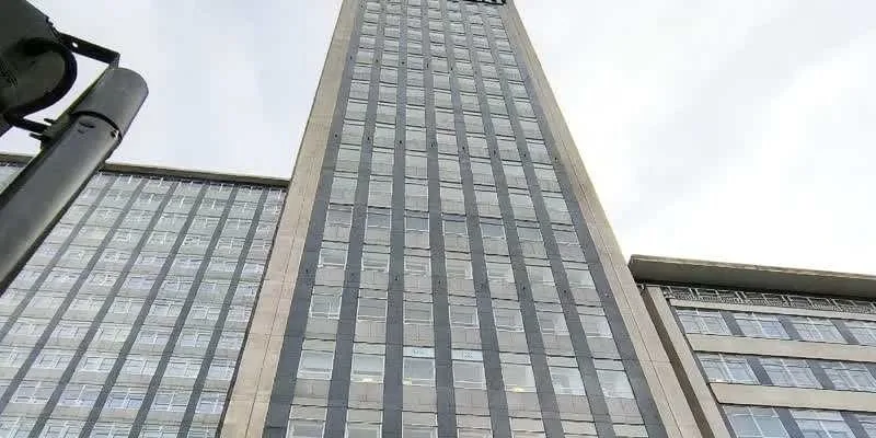 Inside the building.