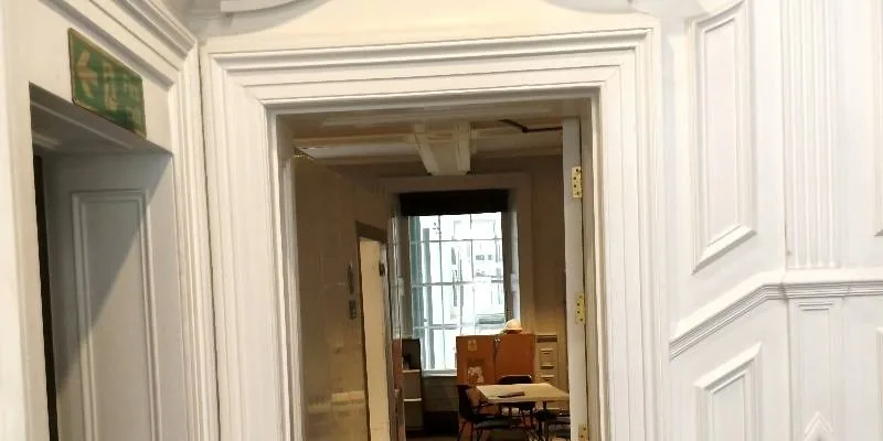 Inside the building.
