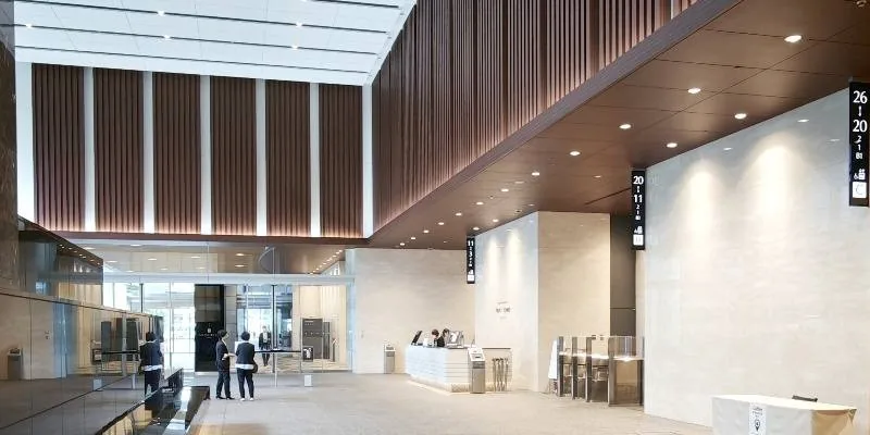 Inside the building.
