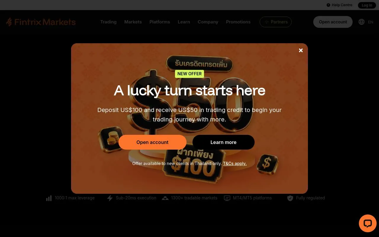 Fintrix Markets homepage