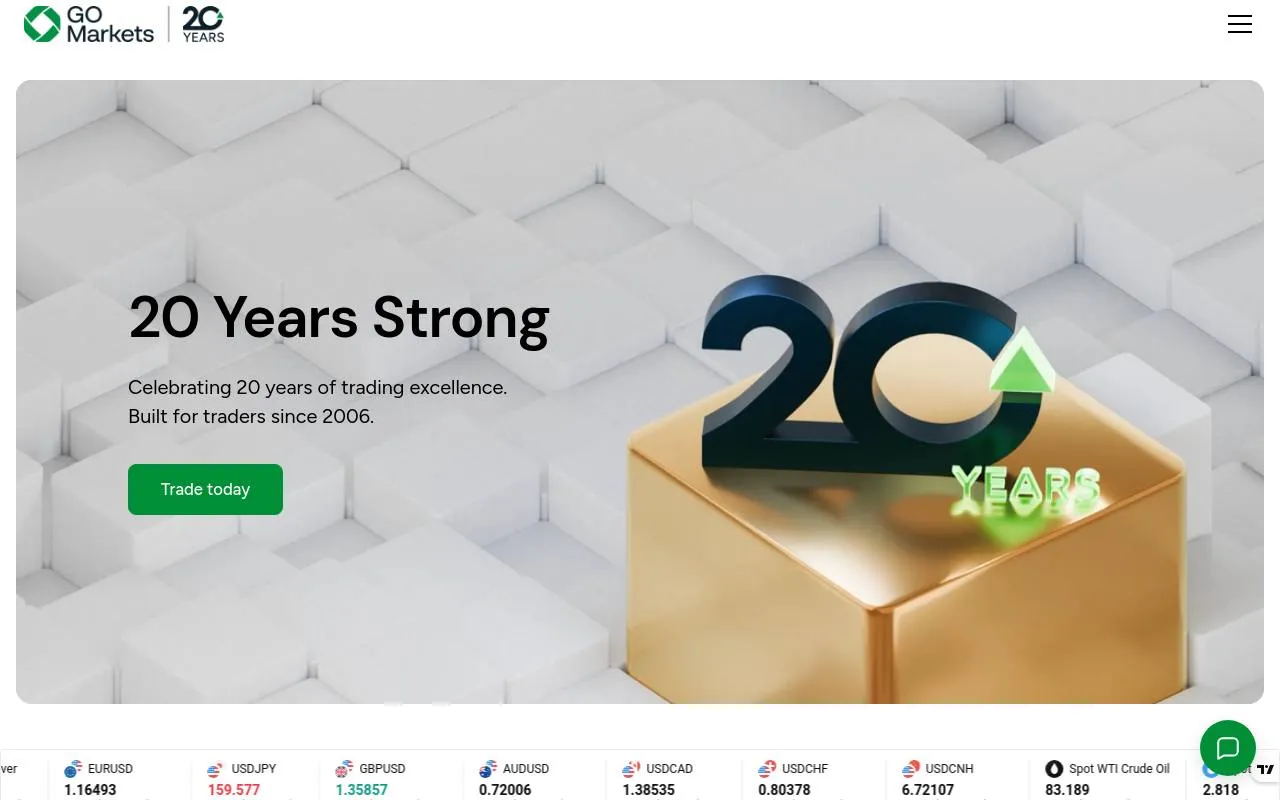 GO Markets homepage