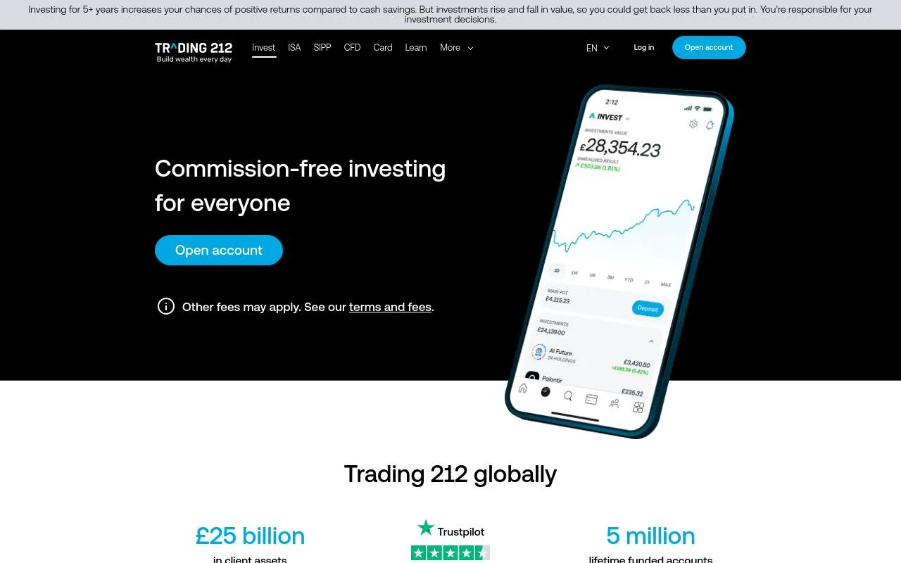 Trading 212 homepage