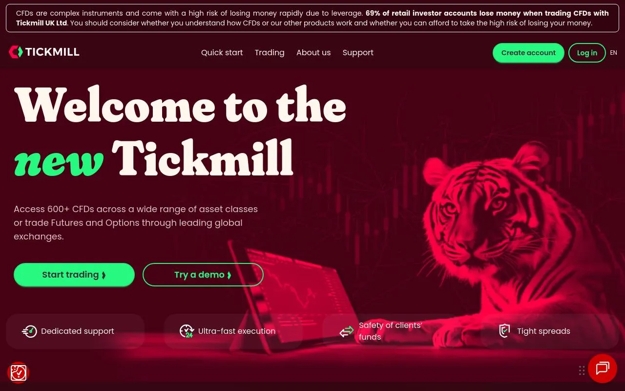 Tickmill homepage